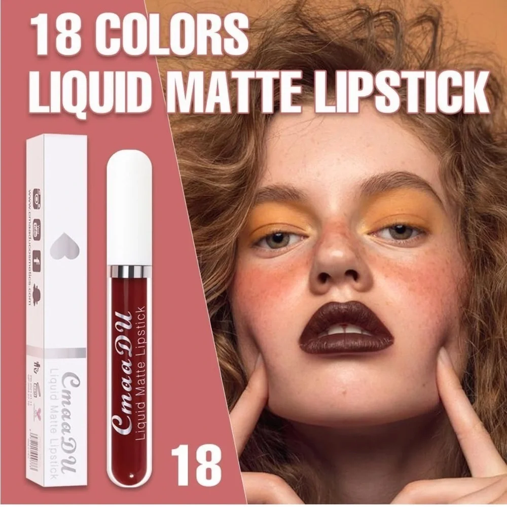 CmaaDu (18) Deep Red Liquid Matte Lipstick. 24 Hour Lips.  #18